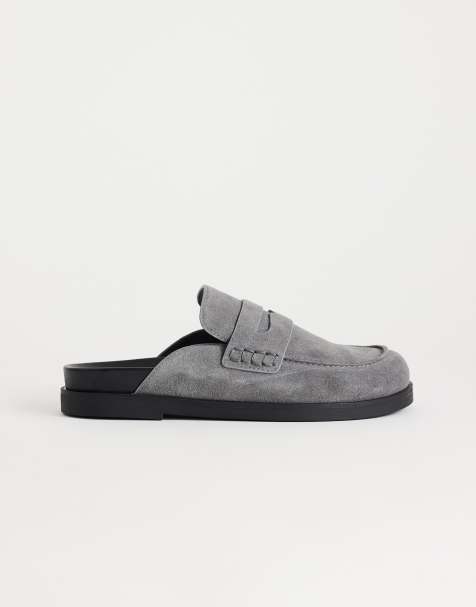 Topshop Addie real suede mule loafers in grey - view 1