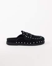 Topshop Addie real suede studded mule loafer in black