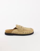Topshop Addie real suede studded mule loafer in taupe