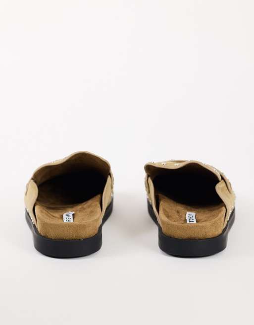 Topshop Addie real suede studded mule loafer in taupe, 4 of 5