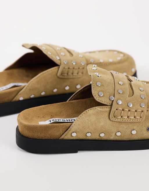 Topshop Addie real suede studded mule loafer in taupe, 5 of 5