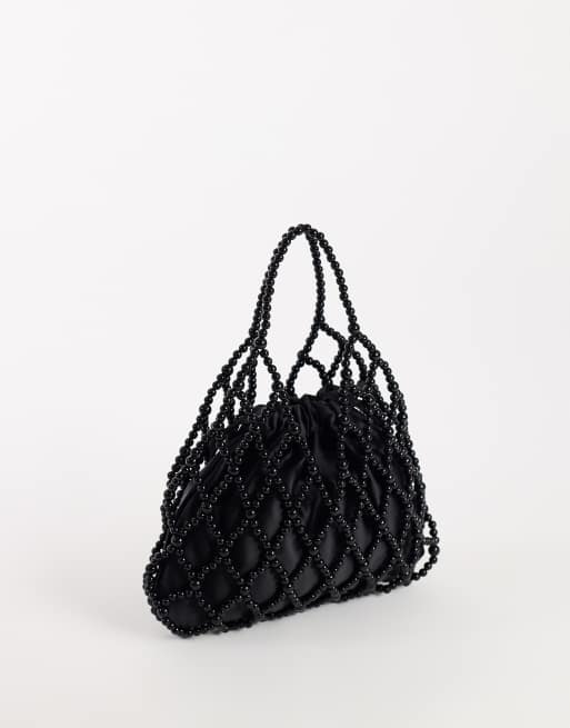 Topshop Adele small diamond bead grab bag in black, 3 of 4