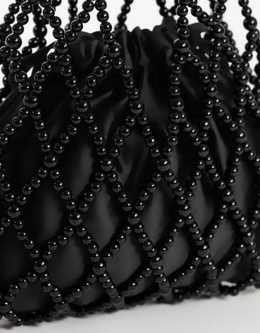 Topshop Adele small diamond bead grab bag in black, 4 of 4