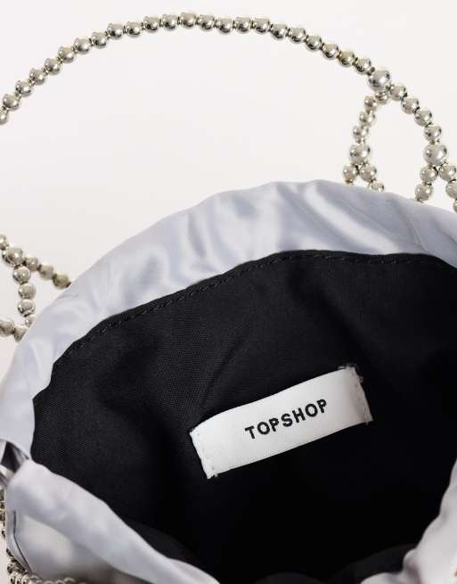 Topshop Adele small diamond bead grab bag in silver, 2 of 4