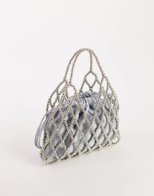 Topshop Adele small diamond bead grab bag in silver, 3 of 4