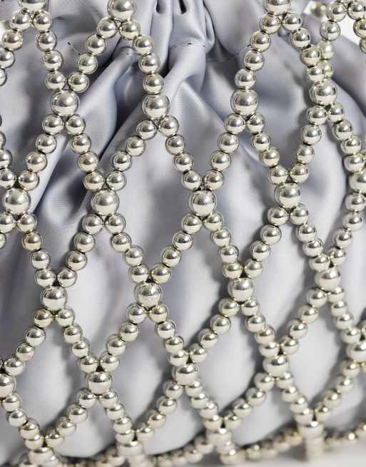 Topshop Adele small diamond bead grab bag in silver, 4 of 4