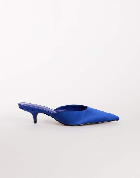 Topshop Adeline kitten heel court shoe in cobalt satin - view 1