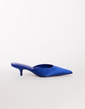 Topshop Adeline kitten heel court shoe in cobalt satin