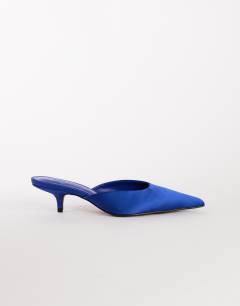 Adeline kitten heel court shoe in cobalt satin