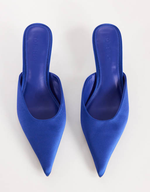 Topshop Adeline kitten heel court shoe in cobalt satin, 3 of 4