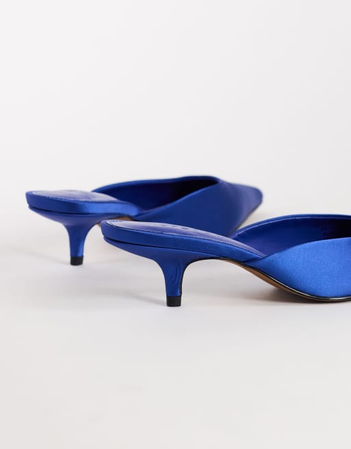 Topshop Adeline kitten heel court shoe in cobalt satin, 4 of 4