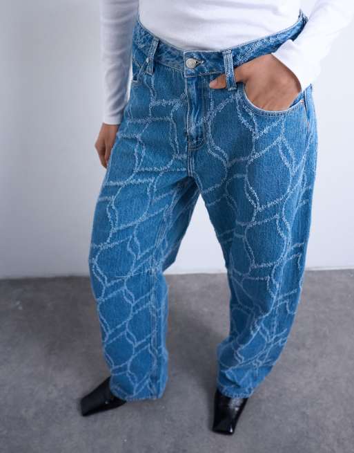 Topshop - Afblegede jeans med tekstur og søjlesnit, 2 af 7