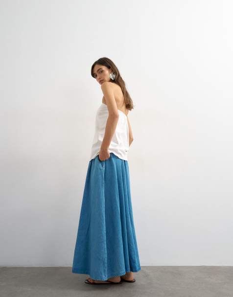 Topshop - Afbleget cirkelformet maxinederdel i denim - view 1