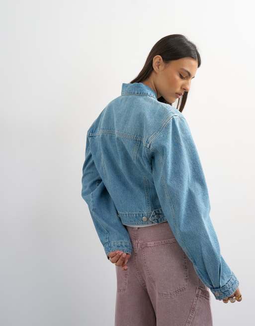 Topshop - Afbleget cropped denimjakke med skulderpuder, 4 af 4