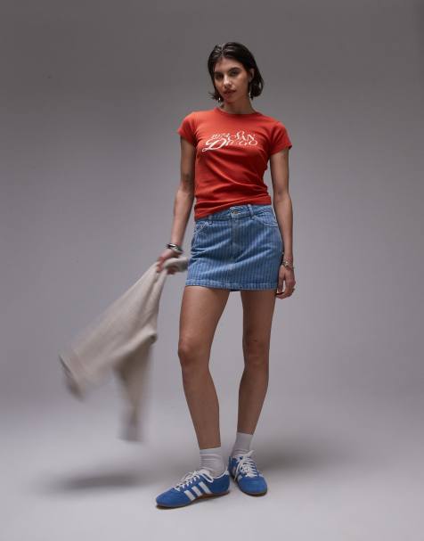 Topshop - Afbleget pelmet-mininederdel med striber i denim - view 1