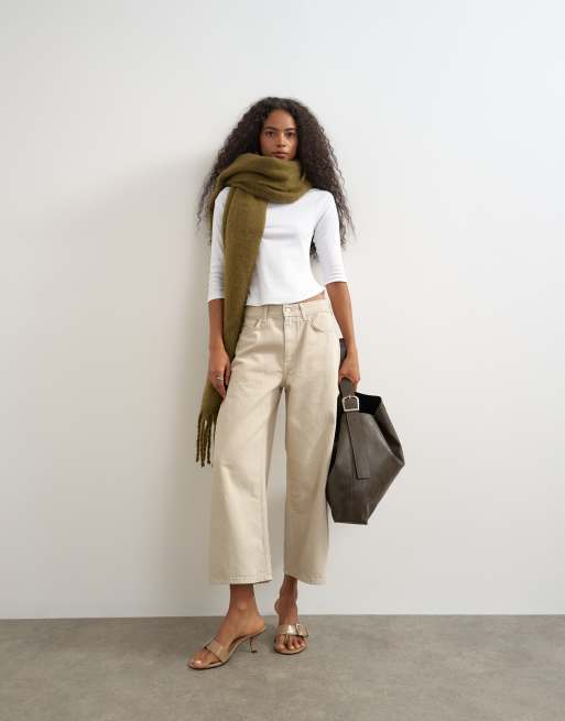 Topshop afslappede crop-jeans med mellemhøj talje i oat, 4 af 5
