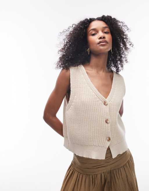 Topshop - Afslappet, beige habitvest i chunky strik