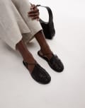 [Topshop] Topshop Aidan leather weave tie up flat shoes in black 38 BLACK