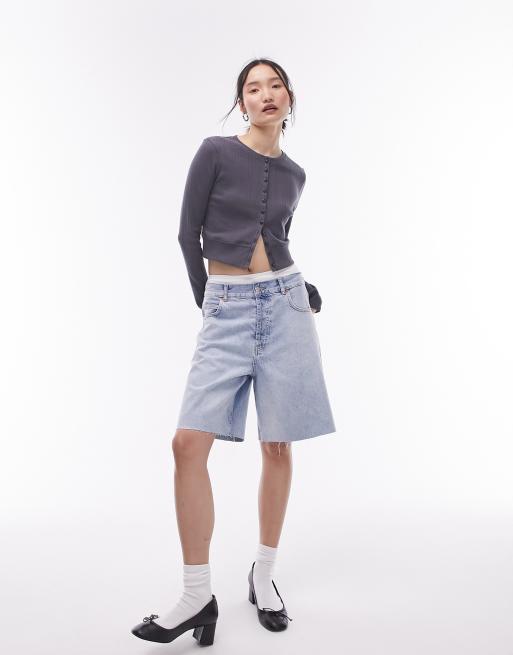 Topshop - Ajourgebreid micro vest met lange mouwen in leisteengrijs, 2 van 4