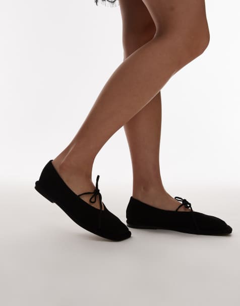 Topshop Alaia suede ballet with tie in black - view 1