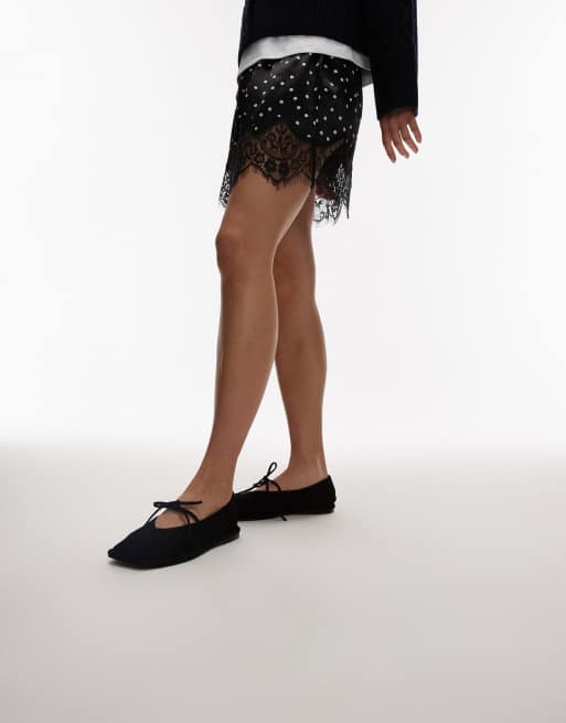 Topshop Alaia suede ballet with tie in black
