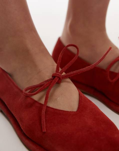 Topshop Alaia suede ballet with tie in red - view 2