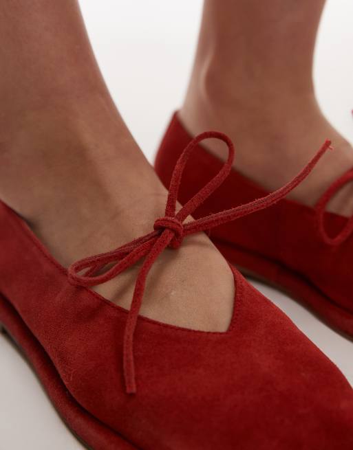 Topshop Alaia suede ballet flats with tie in red