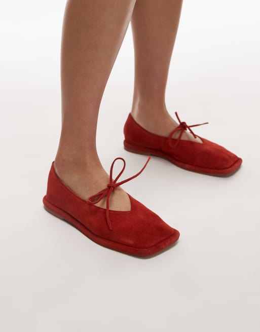 Topshop Alaia suede ballet flats with tie in red