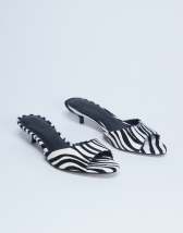 Topshop Alba peep toe kitten heel mule in zebra print hair on real leather