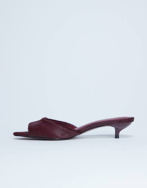 Topshop Alba real leather peep toe kitten heel mule in red pony - view 1