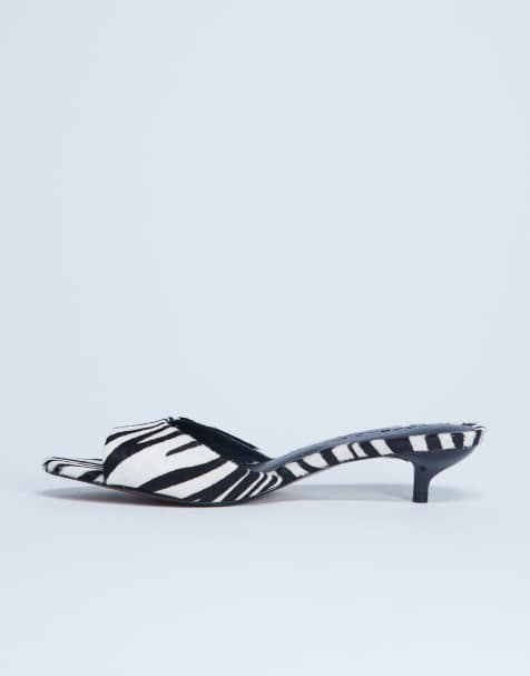 Topshop Alba real leather peep toe kitten heel mule in zebra pony - view 1