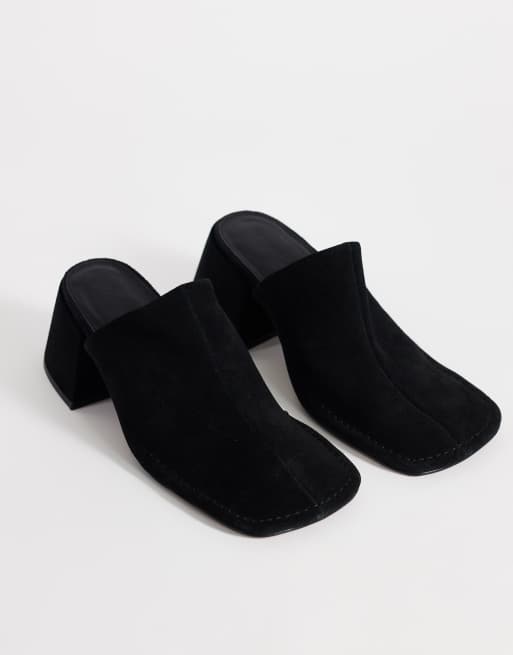 Topshop Alberto äkta läder mules med bred blockklack i svart, 2 av 4