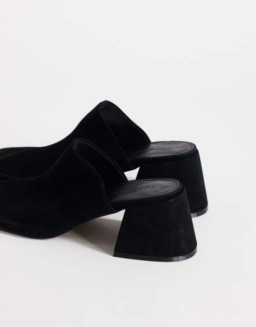 Topshop Alberto äkta läder mules med bred blockklack i svart, 4 av 4