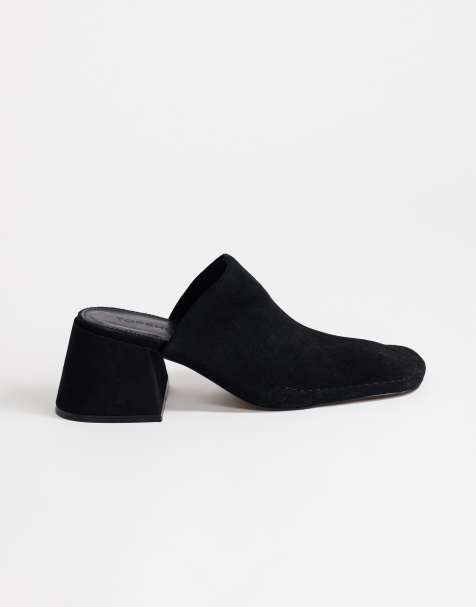 Topshop Alberto real leather wide block heel mule in black - view 1