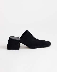 Alberto real leather wide block heel mule in black