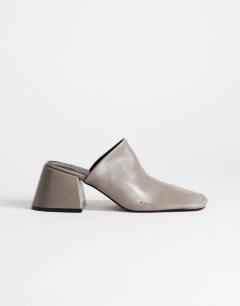 Alberto real leather wide block heel mule in grey