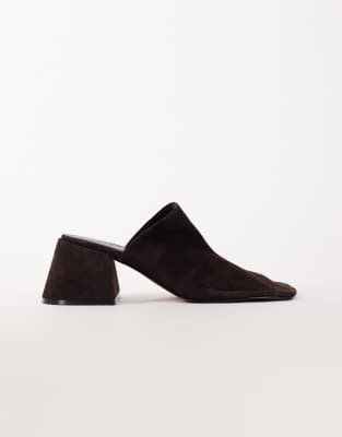 Topshop Alberto Real Suede Wide Block Heel Mule In Brown