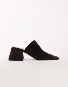 Alberto real suede wide block heel mule in chocolate