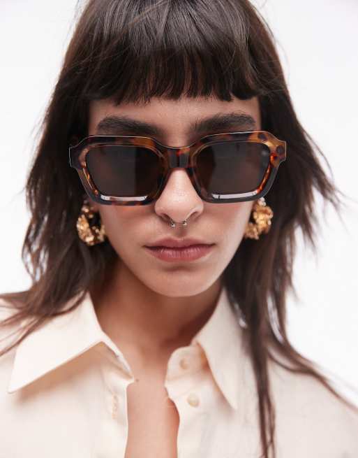 Topshop Alder oversized angled sunglasses in tort, 4 of 4