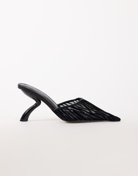 Topshop Alessio angular heel pointed court shoe in black zebra mesh - view 1
