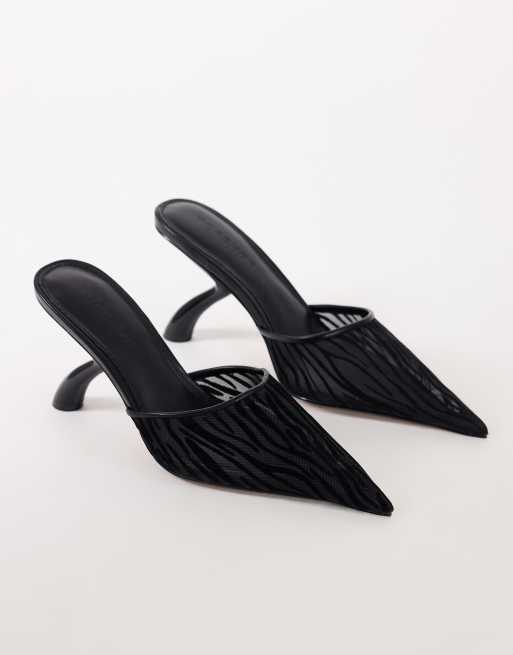 Topshop Alessio angular heel pointed court shoe in black zebra mesh, 3 of 4