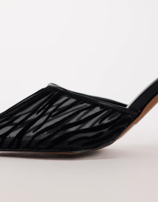 Topshop Alessio angular heel pointed court shoe in black zebra mesh, 4 of 4