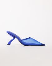 Topshop Alessio angular heel pointed court shoe in cobalt mesh