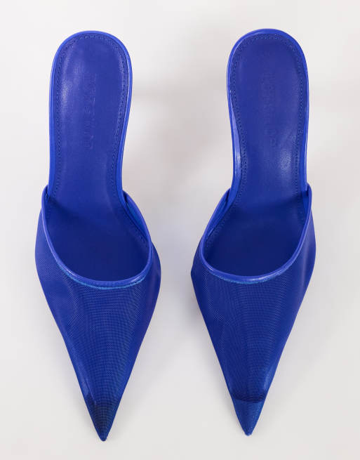 Topshop Alessio angular heel pointed court shoe in cobalt mesh, 2 of 4