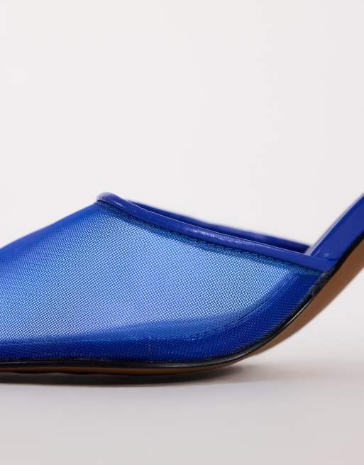 Topshop Alessio angular heel pointed court shoe in cobalt mesh, 3 of 4