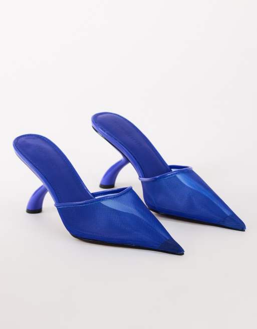 Topshop Alessio angular heel pointed court shoe in cobalt mesh, 4 of 4