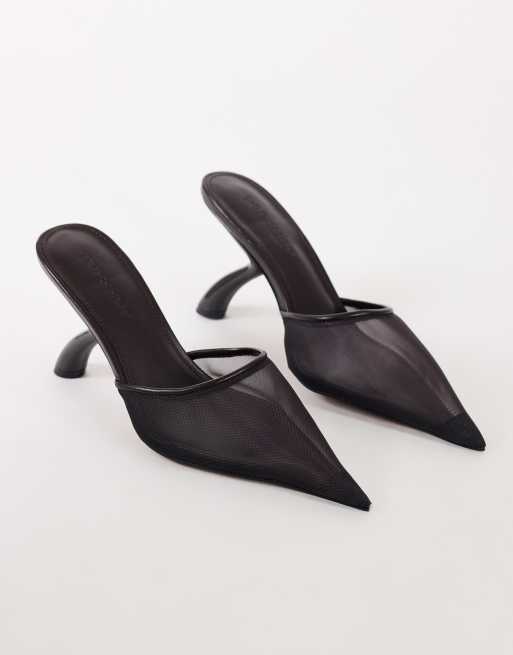 Topshop Alessio escarpin à bout pointu et talon angulaire en mesh chocolat, 4 de 4
