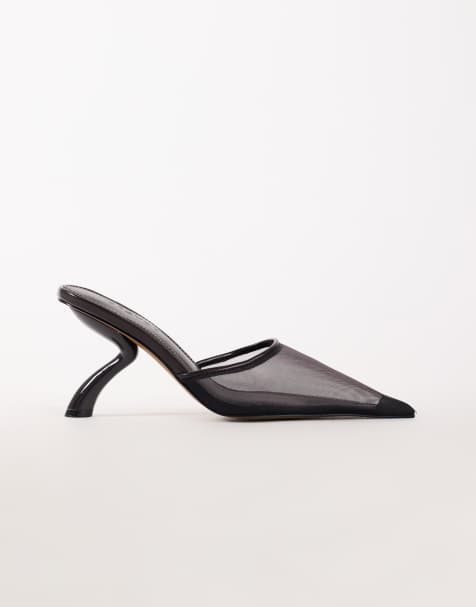 Topshop Alessio - zapato de salón de punta con tacón angular en malla chocolate - view 1