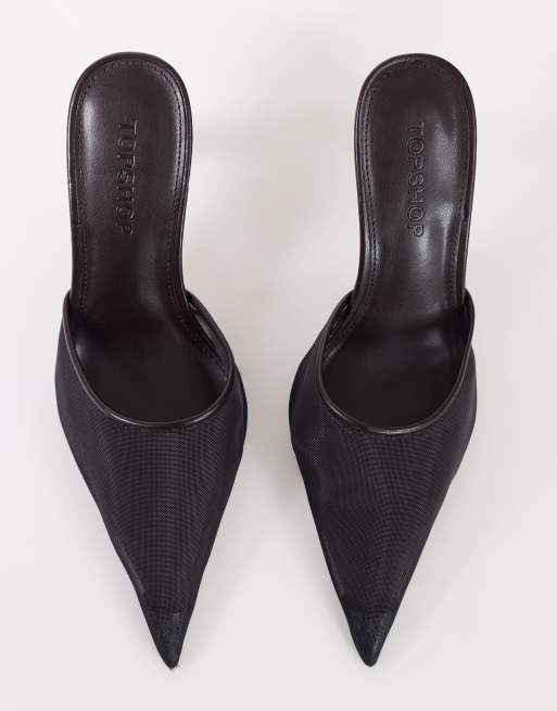 Topshop Alessio - zapato de salón de punta con tacón angular en malla chocolate, 2 de 4