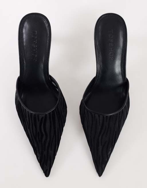 Topshop Alessio - zapato de salón de punta con tacón angular en malla de estampado cebra negra, 2 de 4